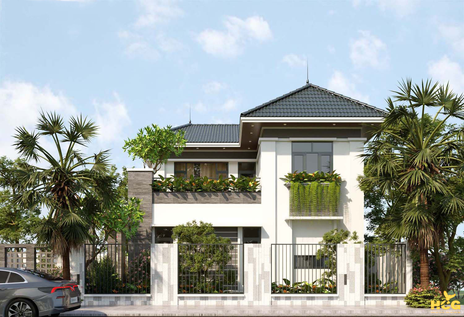 HCG - 1229 - MẪU THIẾT KẾ NHÀ VƯỜN MÁI NHẬT HIỆN ĐẠI