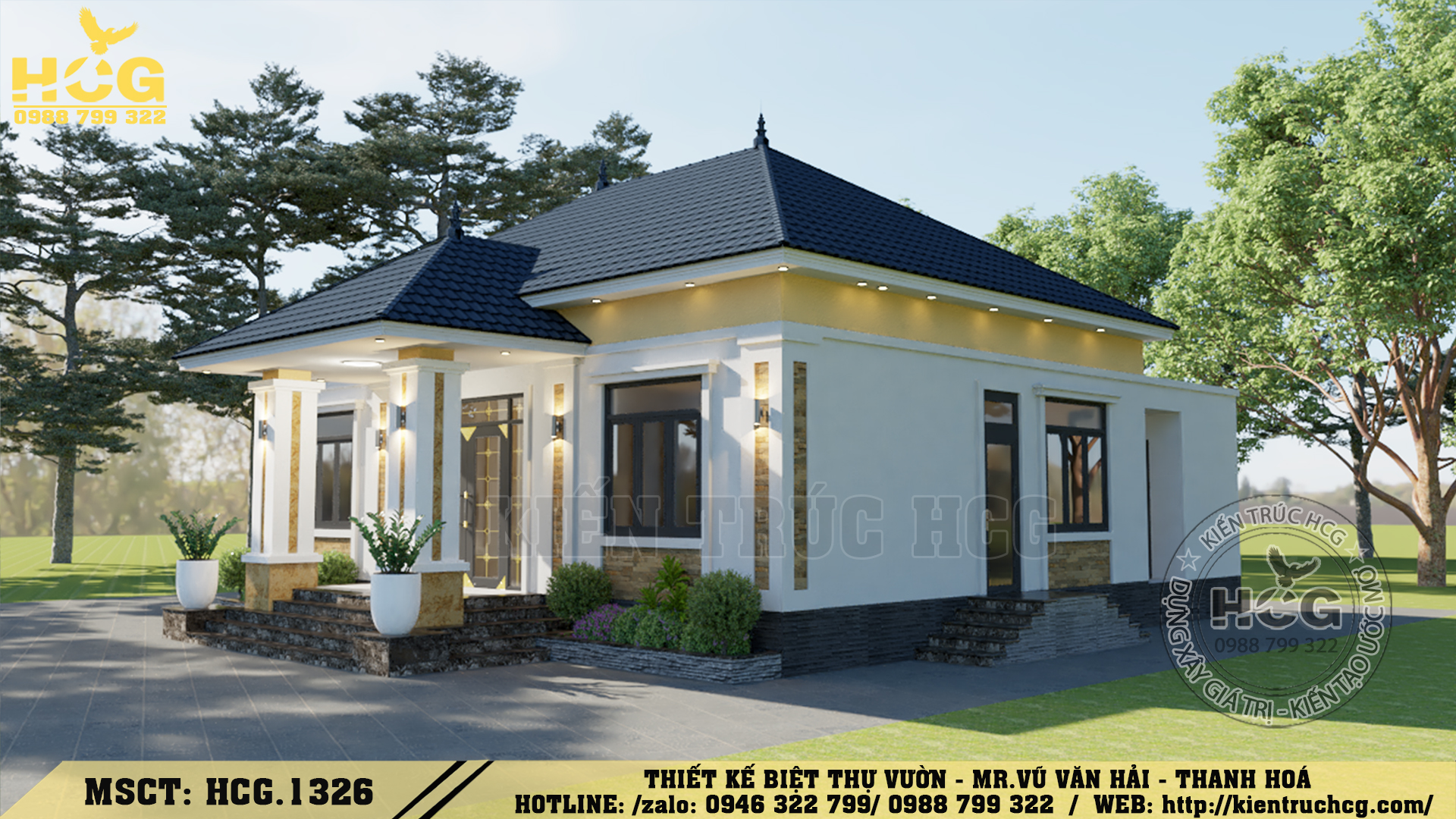 HCG - 1326 - Mẫu Nhà Vườn Mái Nhật 1 Tầng – Tinh Tế, Hiện Đại Và Gần Gũi Thiên Nhiên