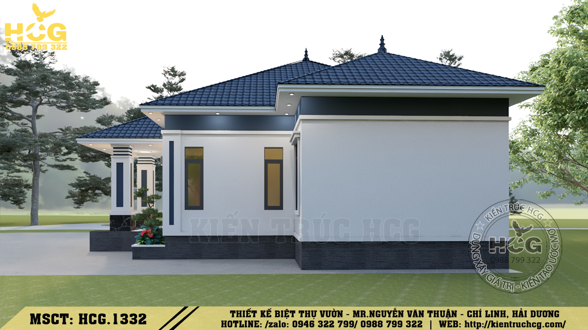 HCG - 1332 - Mẫu Nhà Vườn Mái Nhật 1 Tầng – Vẻ Đẹp Hiện Đại Và Tinh Tế